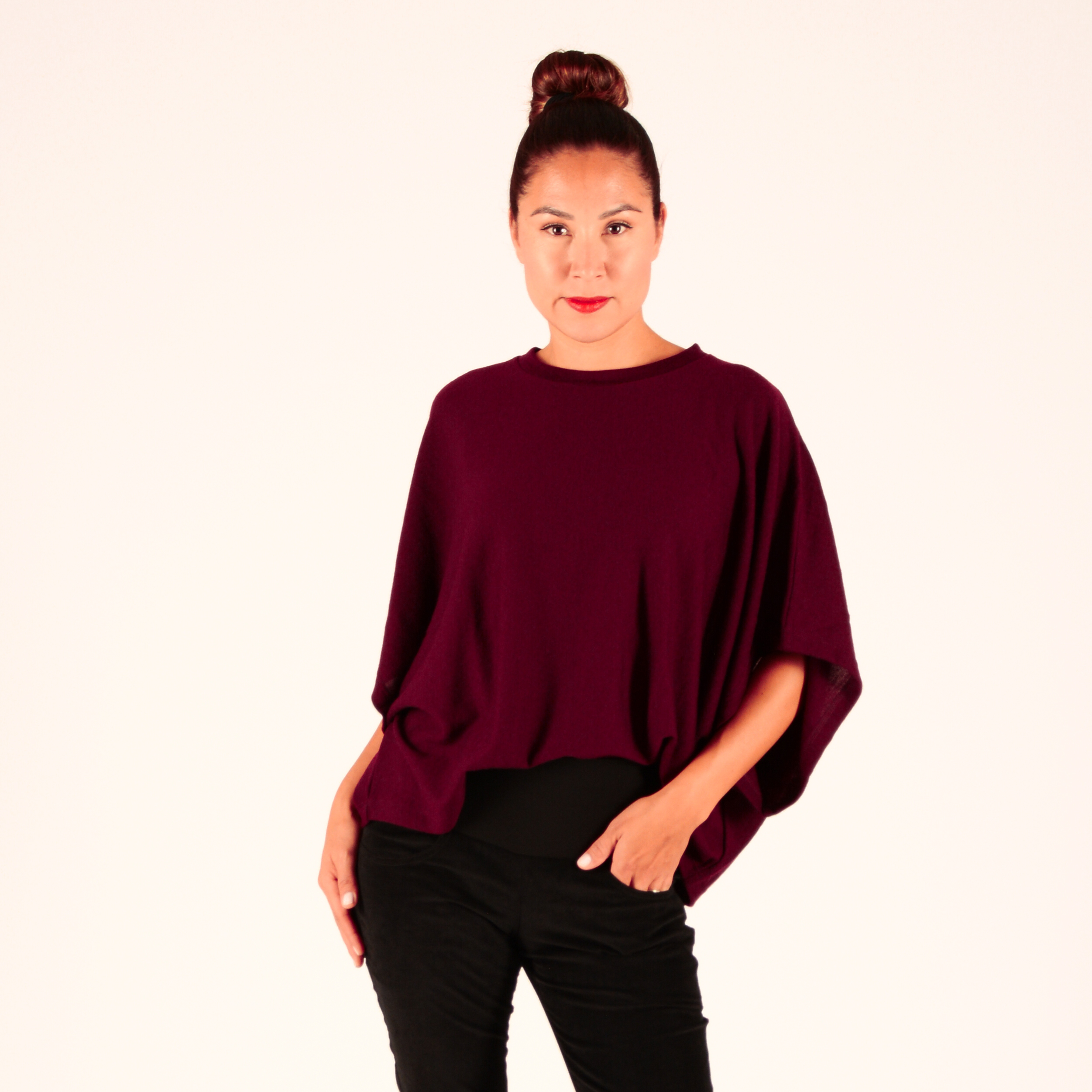CHELSEA Merino Feinstrick weinrot – Bild 5